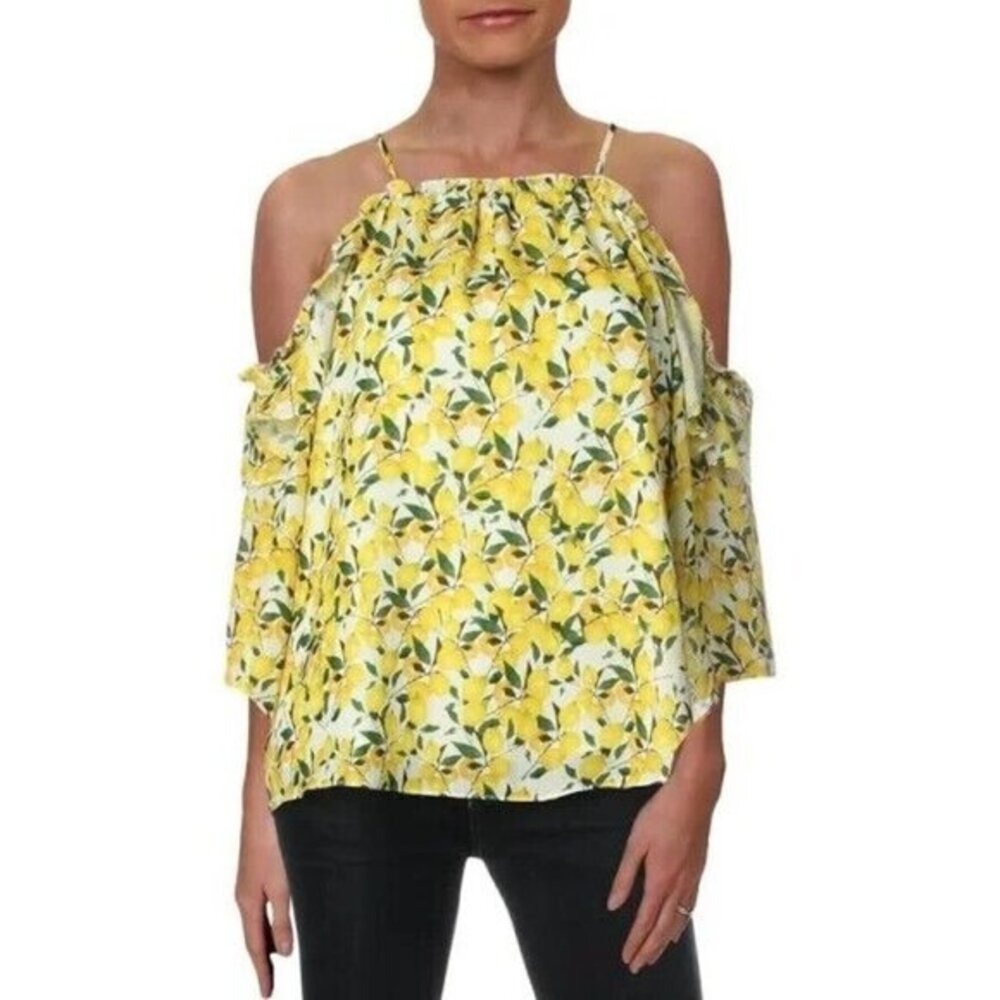 Parker Lemon Print Off The Shoulder Top Blouse Yellow White SZ XS NWT